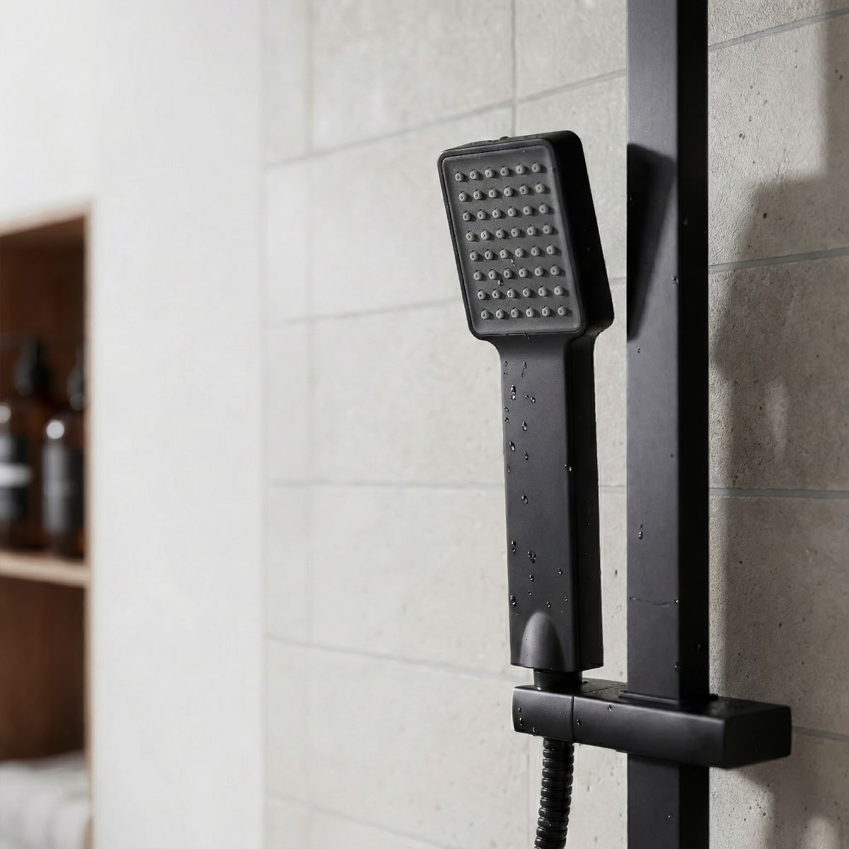 Baridi Thermostatic Shower Mixer Set, 20x20cm Square Head, Adjustable Rail
