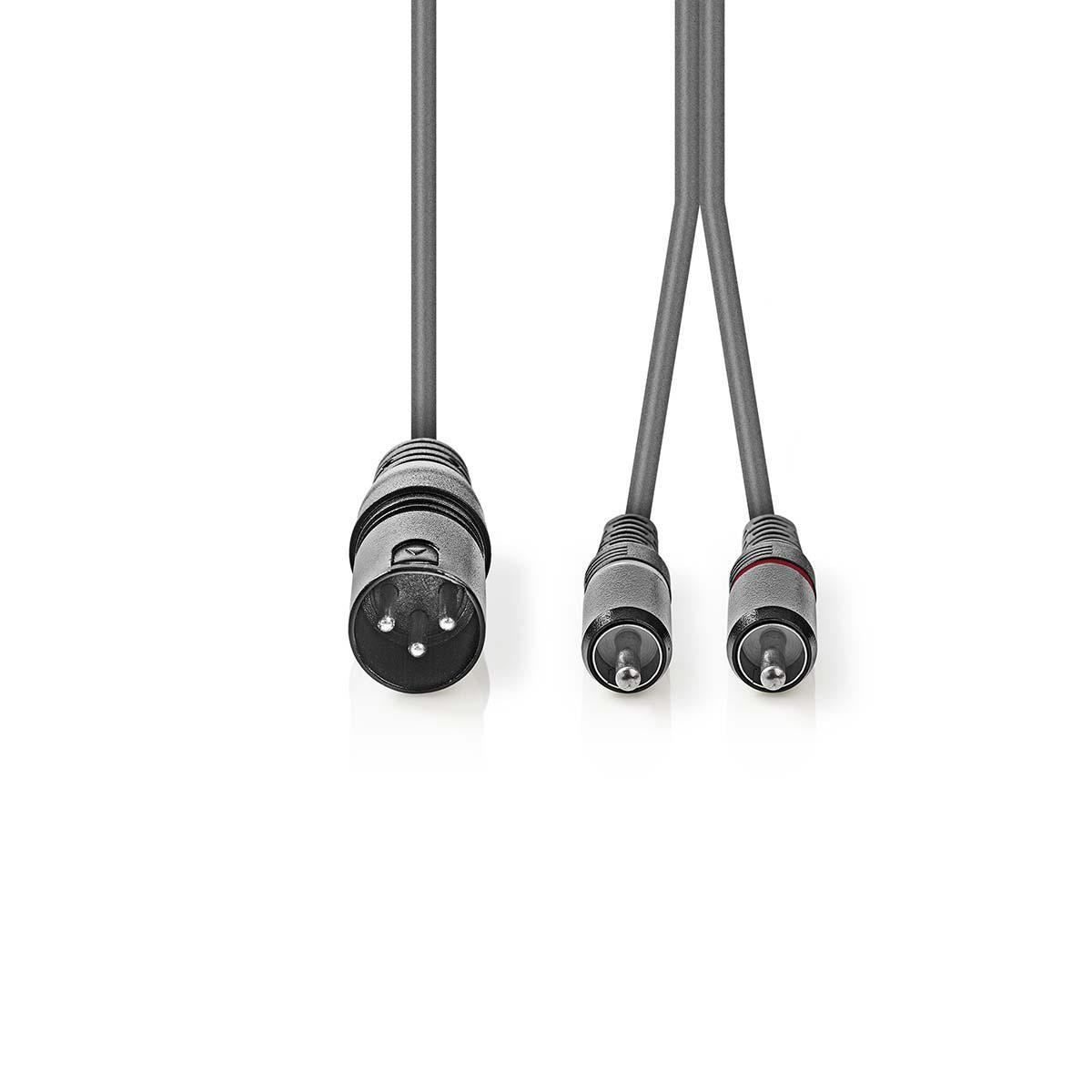 Nedis XLR Audio Cable XLR 3-Pin Male to 2x RCA Male 3m Grey COTH15200GY30