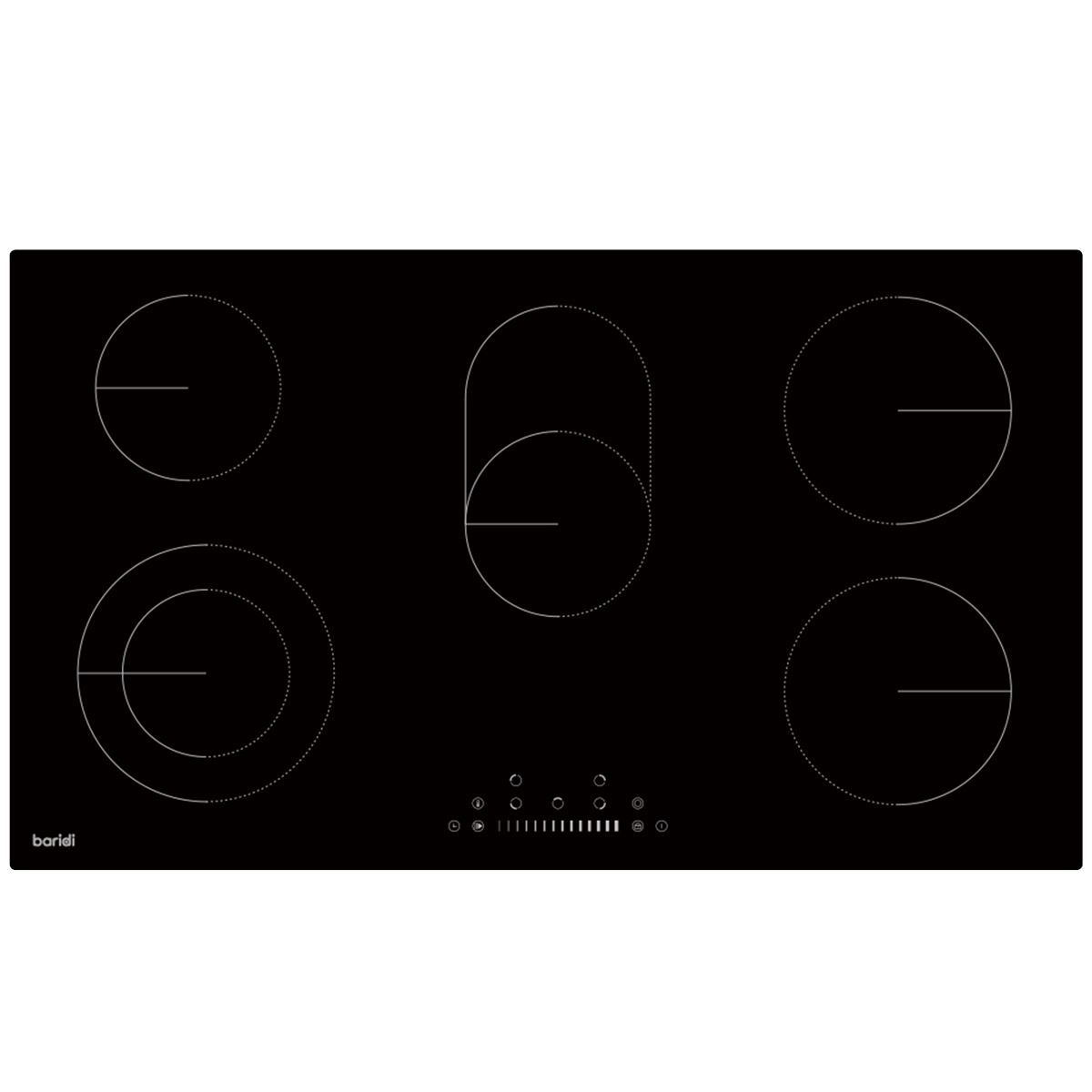 Baridi Integrated Ceramic Hob with 5 Cooking Zones 90cm - Black Glass DH389