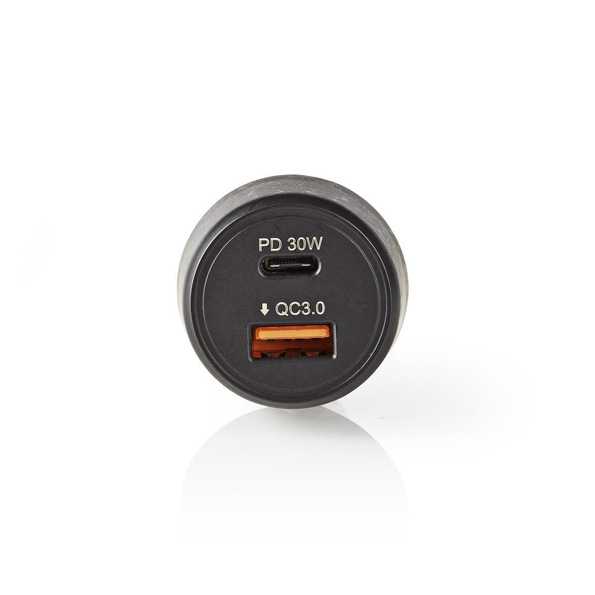 Nedis Car Charger 3.0A USB (QC 3.0)/USB-C Power Delivery 30W Black CCPD30W100BK