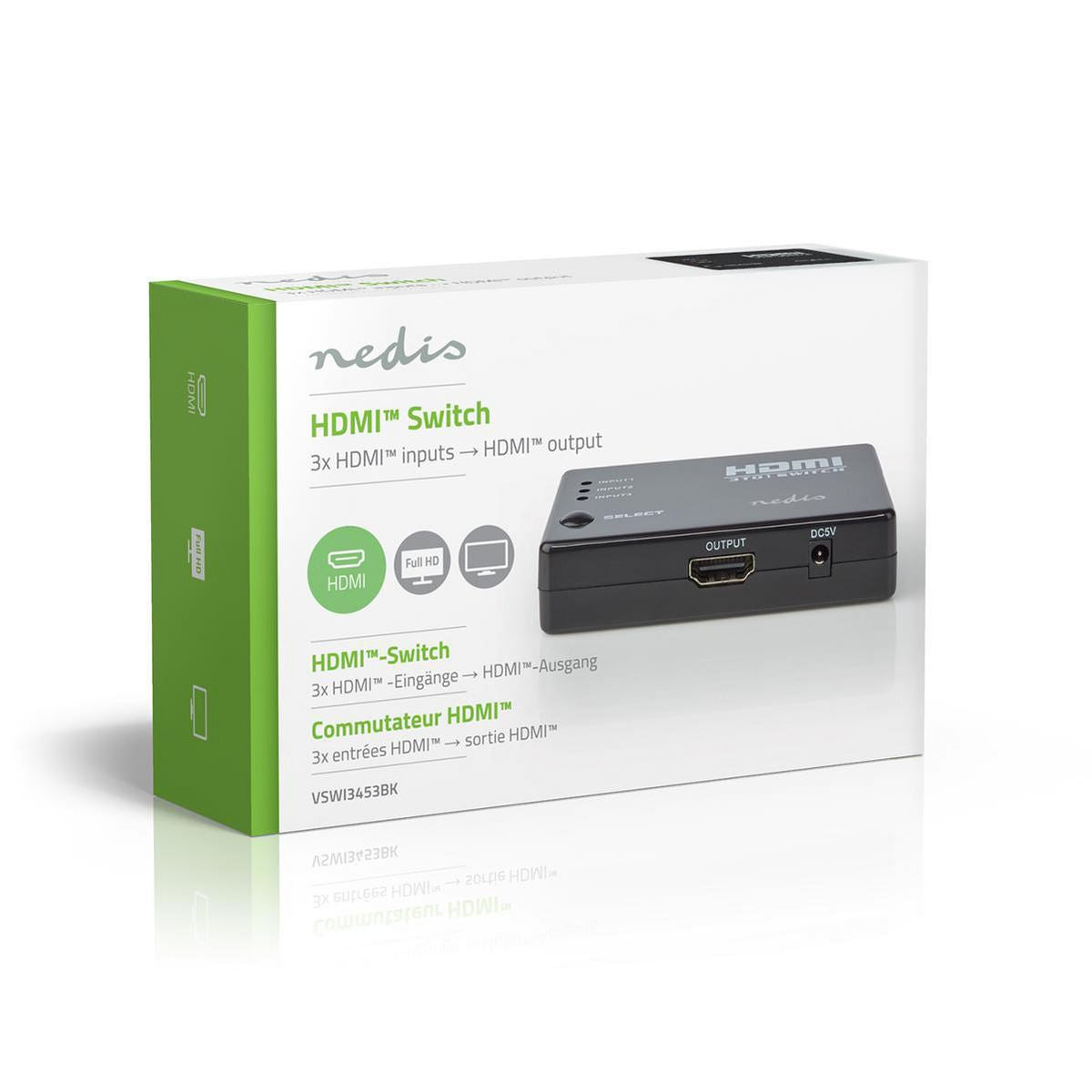 Nedis HDMI Switch 3-Port 4x HDMI Output 1x HDMI Output 1080p 3.4 Gbps Black - VSWI3453BK