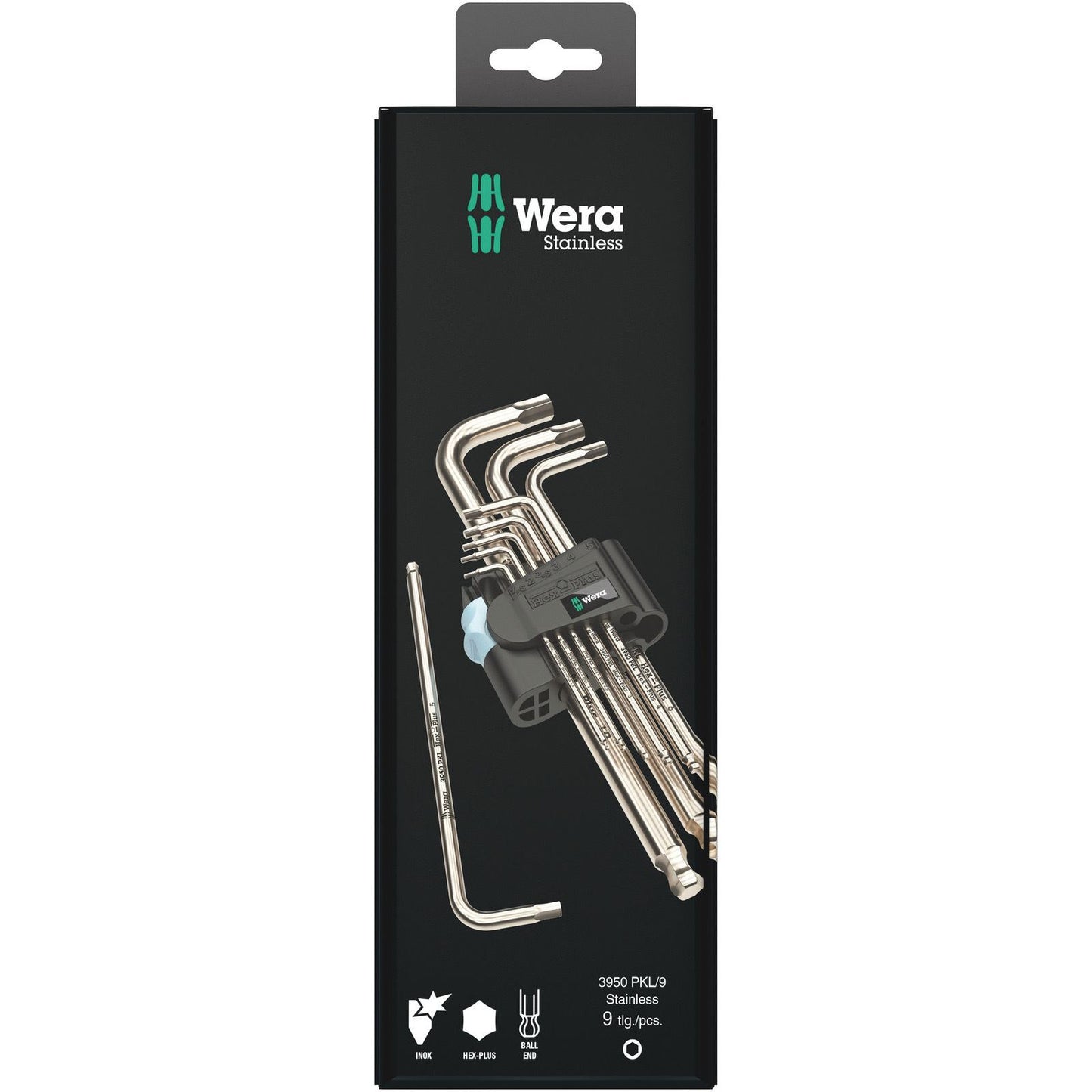 Wera 3950Pkl/9 Sb Hex Key Set 1.5-10.0 Long Ballend Stainless 9Pc 073544