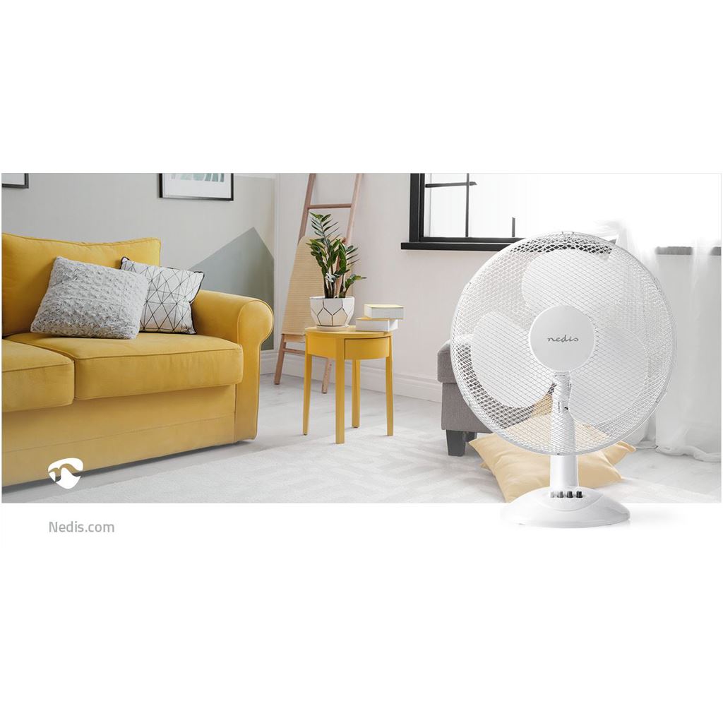 Nedis Table Fan Mains Powered Diameter: 400mm 45W Oscillation 3-Speed White - FNTB11CWT40