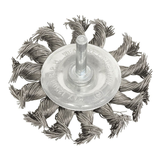 Sealey Twist Knot Wire Flat Brush 75mm with 6mm Shaft TKFBS75