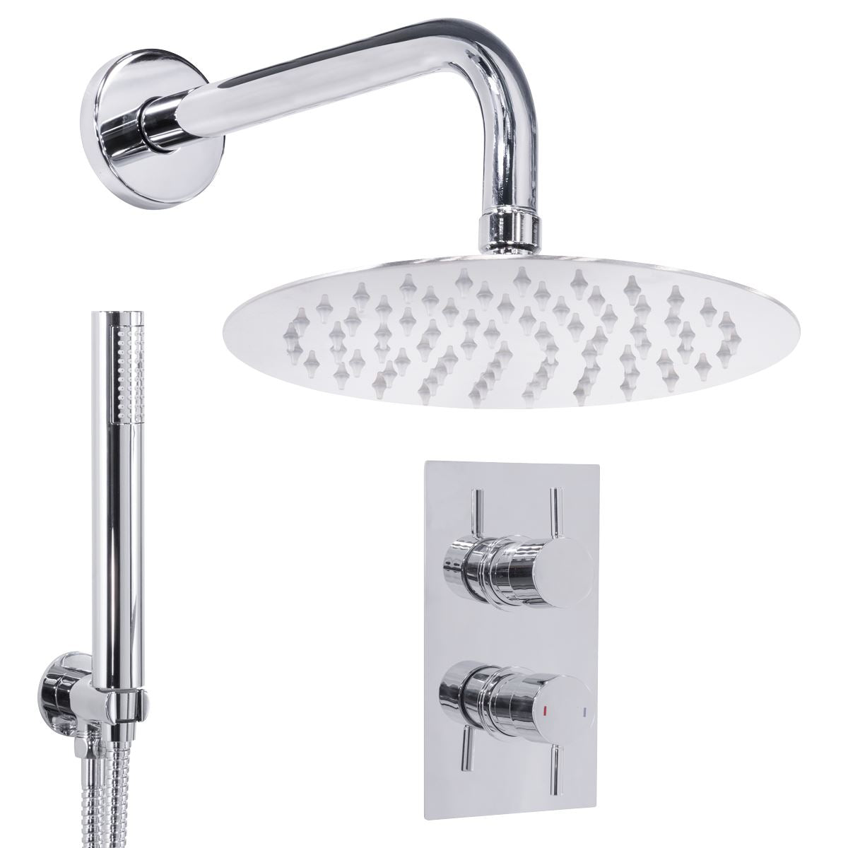 Baridi Concealed Thermostatic Shower Set 20cm Round Head & Hand Shower - Chrome DH318