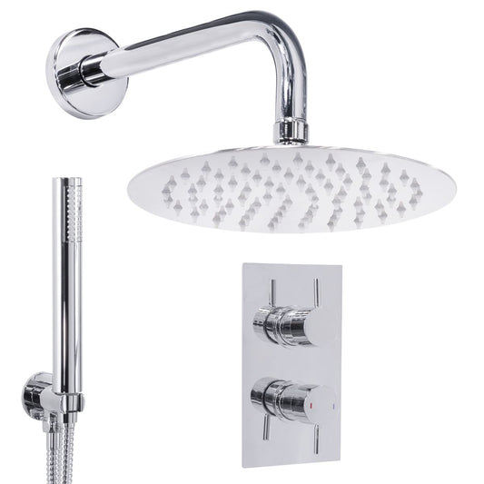 Baridi Concealed Thermostatic Shower Set 20cm Round Head & Hand Shower - Chrome DH318