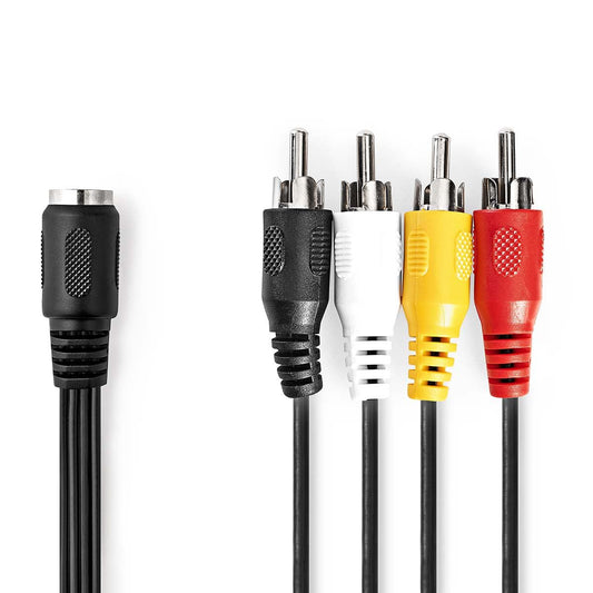 DIN Audio Cable DIN 5-Pin Female 4x RCA Male Nickel Plated 0.20m Round PVC Label