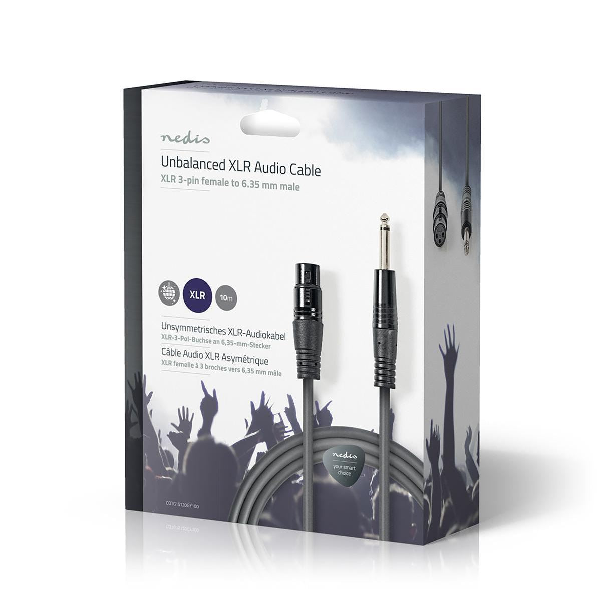 Nedis Unbalanced XLR Audio Cable XLR 3-pin Female to 6.35mm Male 10m Grey - COTG15120GY100