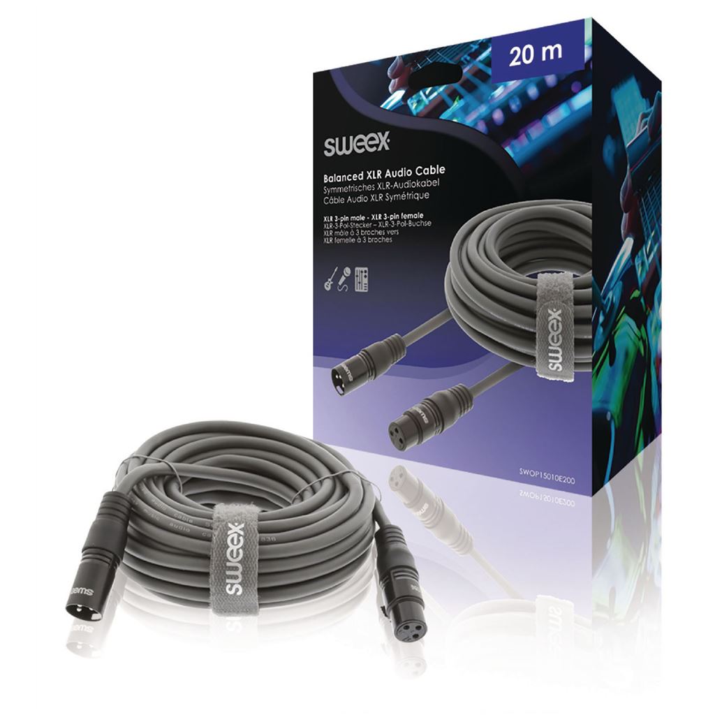 Sweex XLR Stereo Cable XLR 3-Pin Male to XLR 3-Pin Female 20m Dark Grey - COTG15010GY200