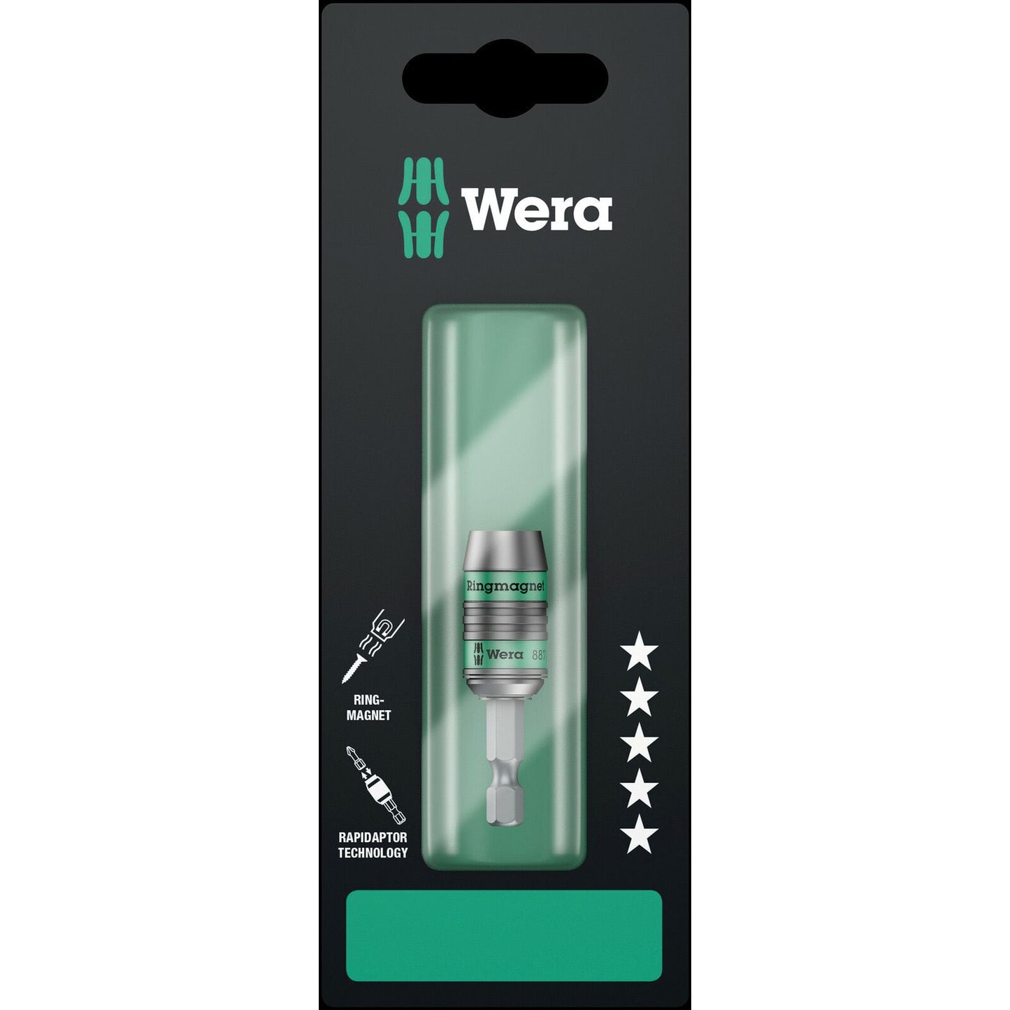 Wera 887/4Rr Bitholder 1/4"/57 Ringmagnet Rapidaptor Carded 073511