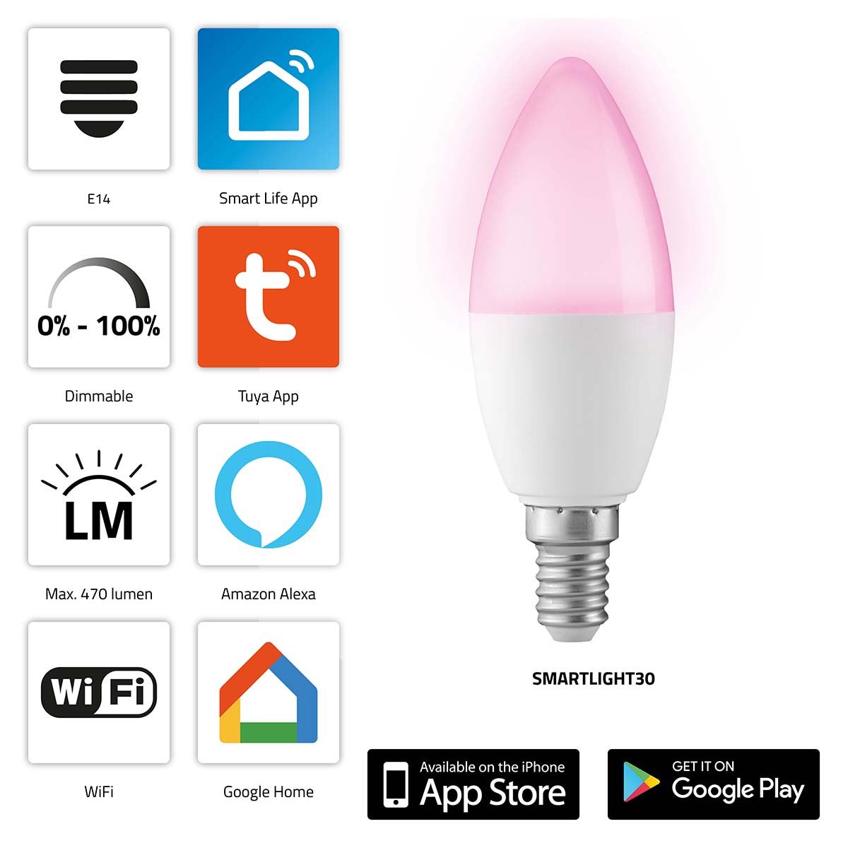 Alecto SMARTLIGHT30 Smart LED colour lamp with Wi-Fi