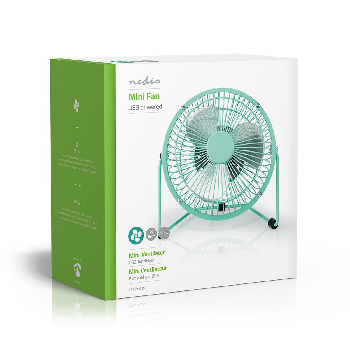 Nedis Metal Mini Fan 15cm Diameter USB Powered Turquoise - FNDK1TQ15
