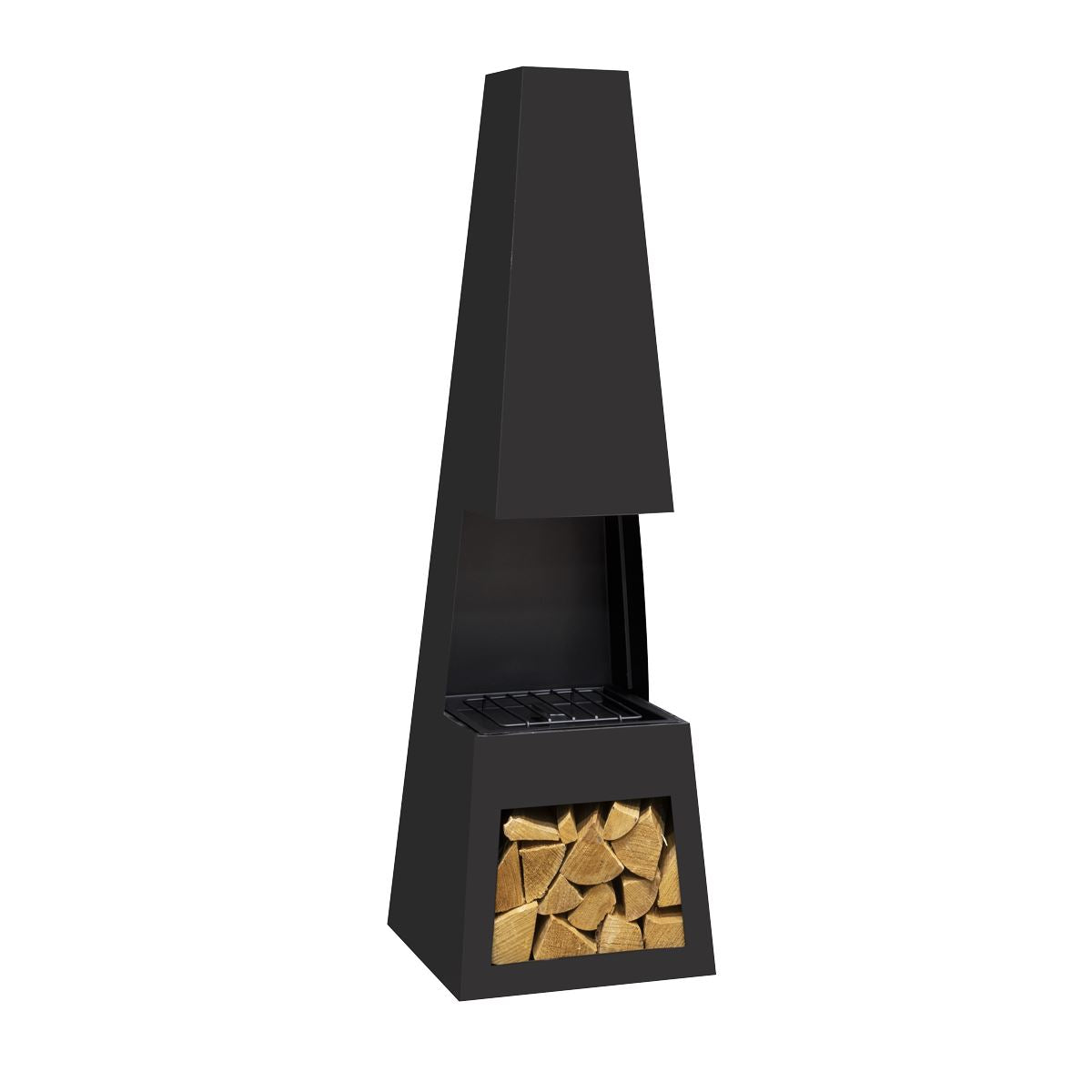 Dellonda Outdoor Chiminea Fireplace Fire Pit Heater Firewood Storage Black Steel DG107