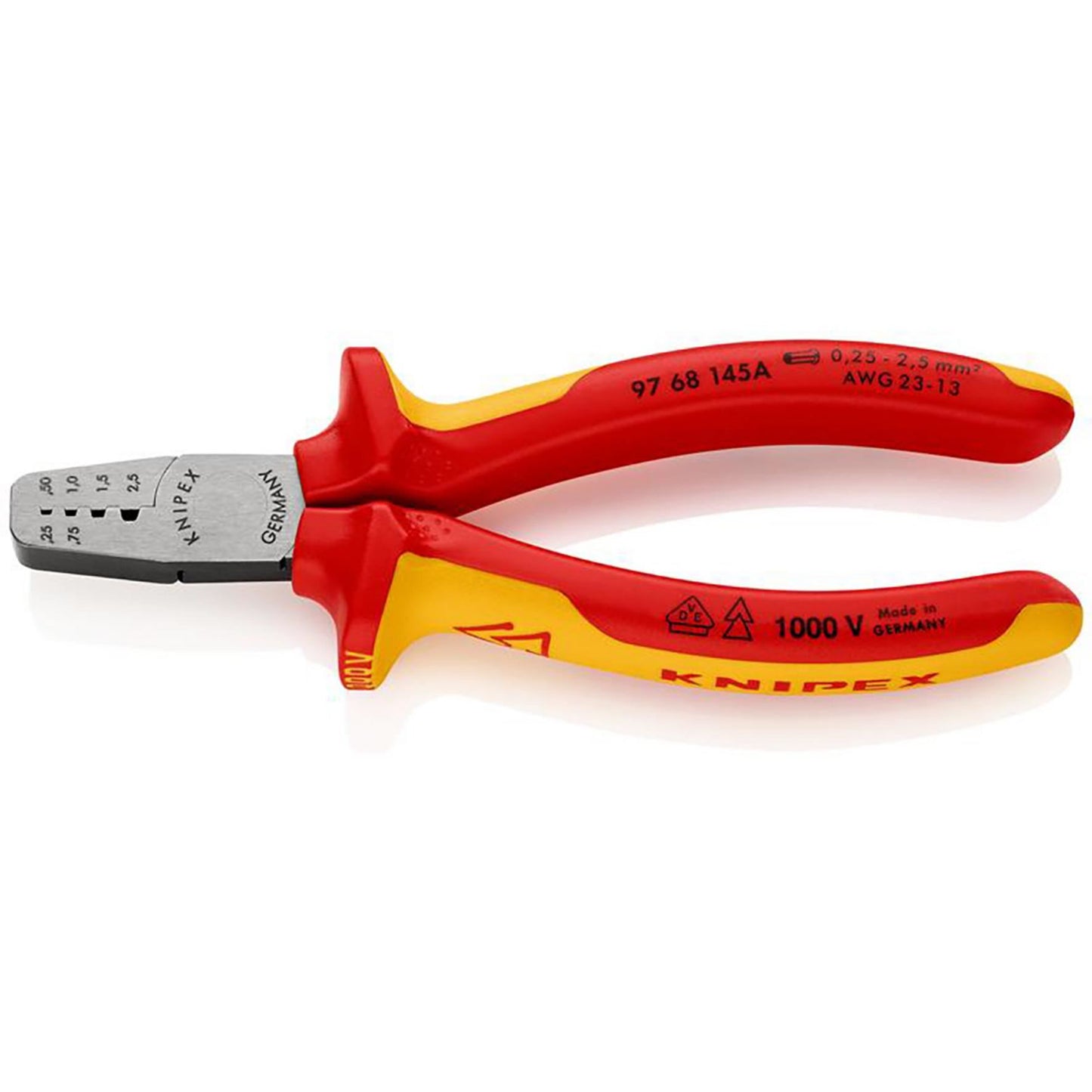 KNIPEX 97 68 145 A VDE Crimping Pliers for Wire Ferrules, 145mm