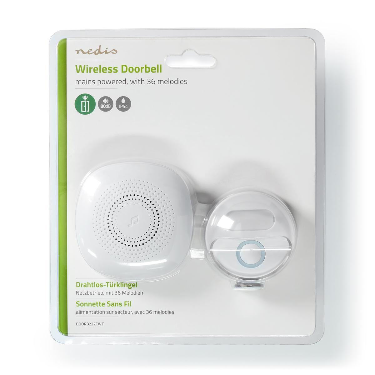 Nedis EU Wireless Doorbell Set Mains Powered 80dB Signal range 300m IP44 - DOORB222CWT