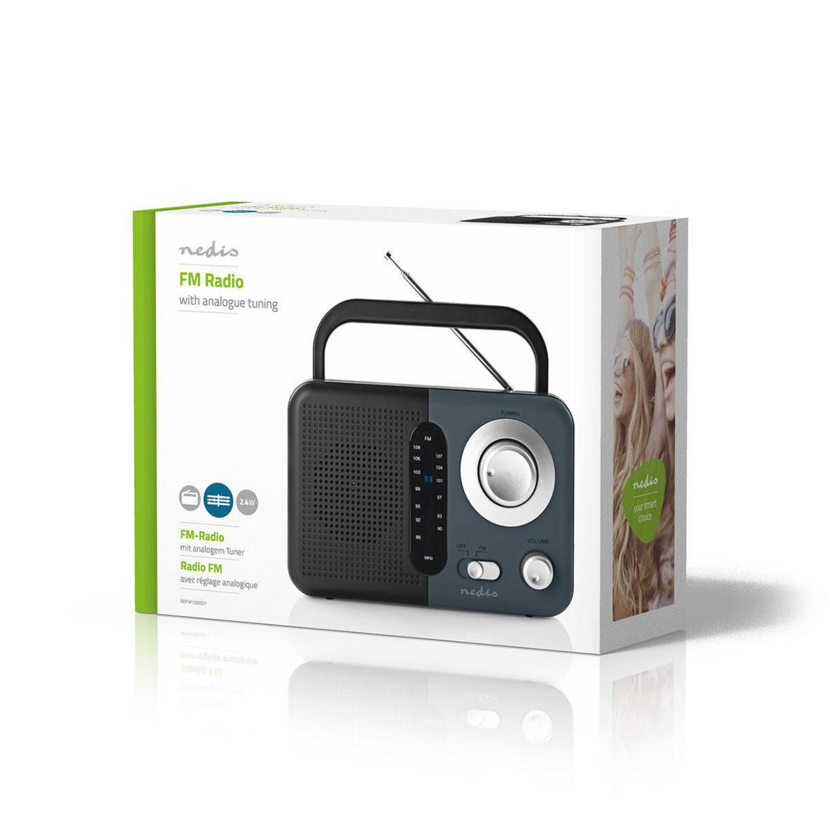 Nedis FM Radio 2.4W Carying Handle Black/Grey - RDFM1300GY