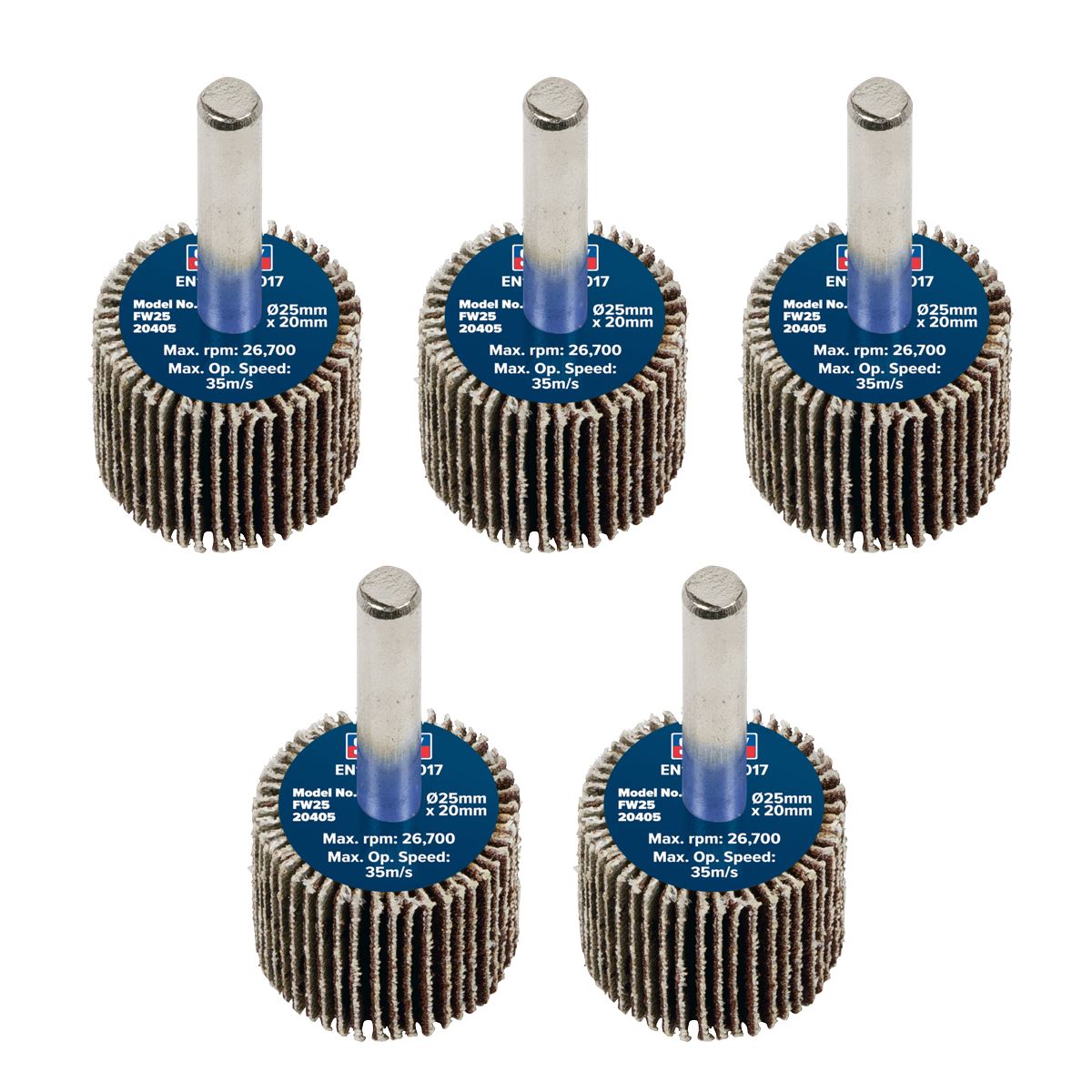 Sealey Flap Wheel 25 x 20mm 6mm Shaft 40Grit - Pack of 5 FW2520405