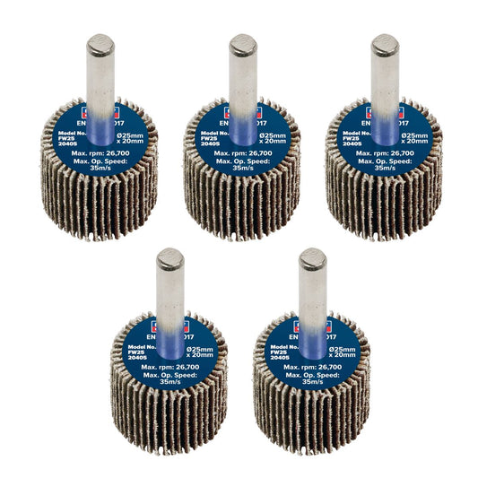Sealey Flap Wheel 25 x 20mm 6mm Shaft 40Grit - Pack of 5 FW2520405