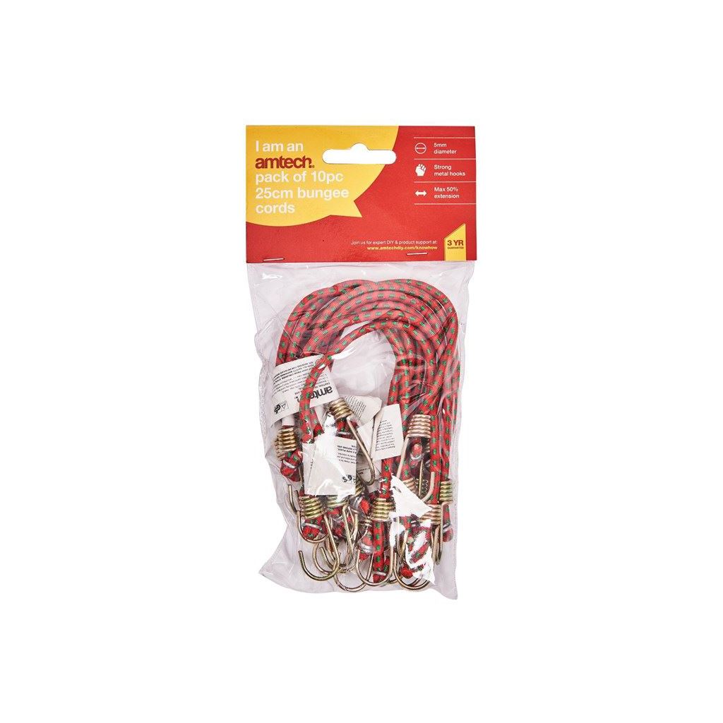 10X Mini Bungee Cord Strap 25cm Elastic Strong Hook Luggage Car Bike Stretch - S0647