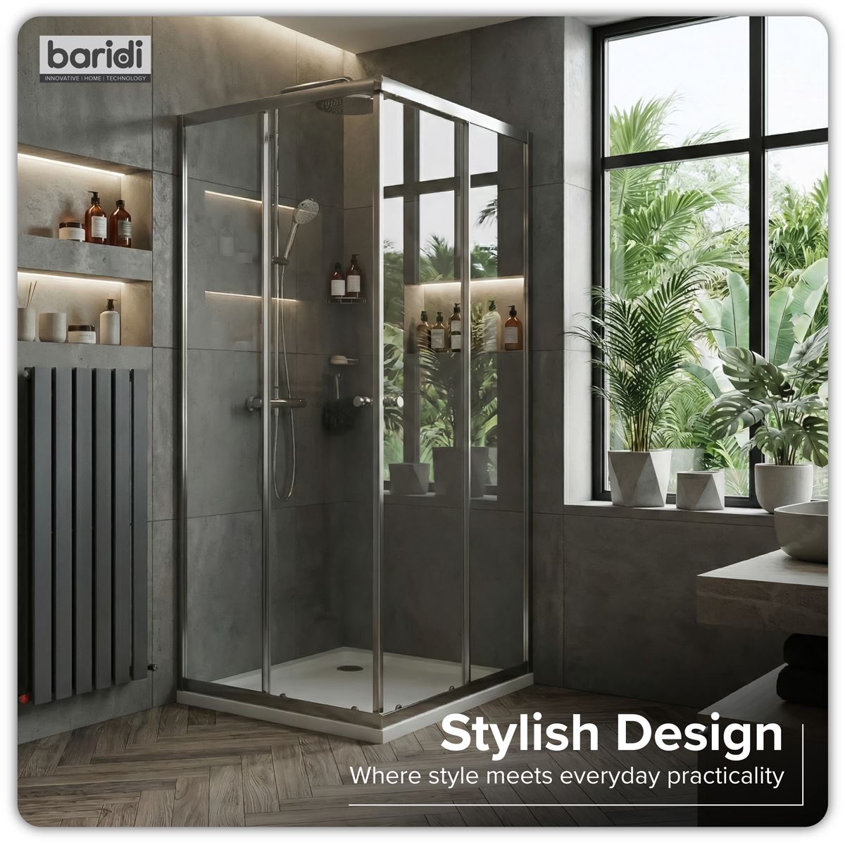 Baridi Corner Shower Entry Enclosure 800 x 800 x 1850mm with 6mm Tempered Glass - Chrome DH298