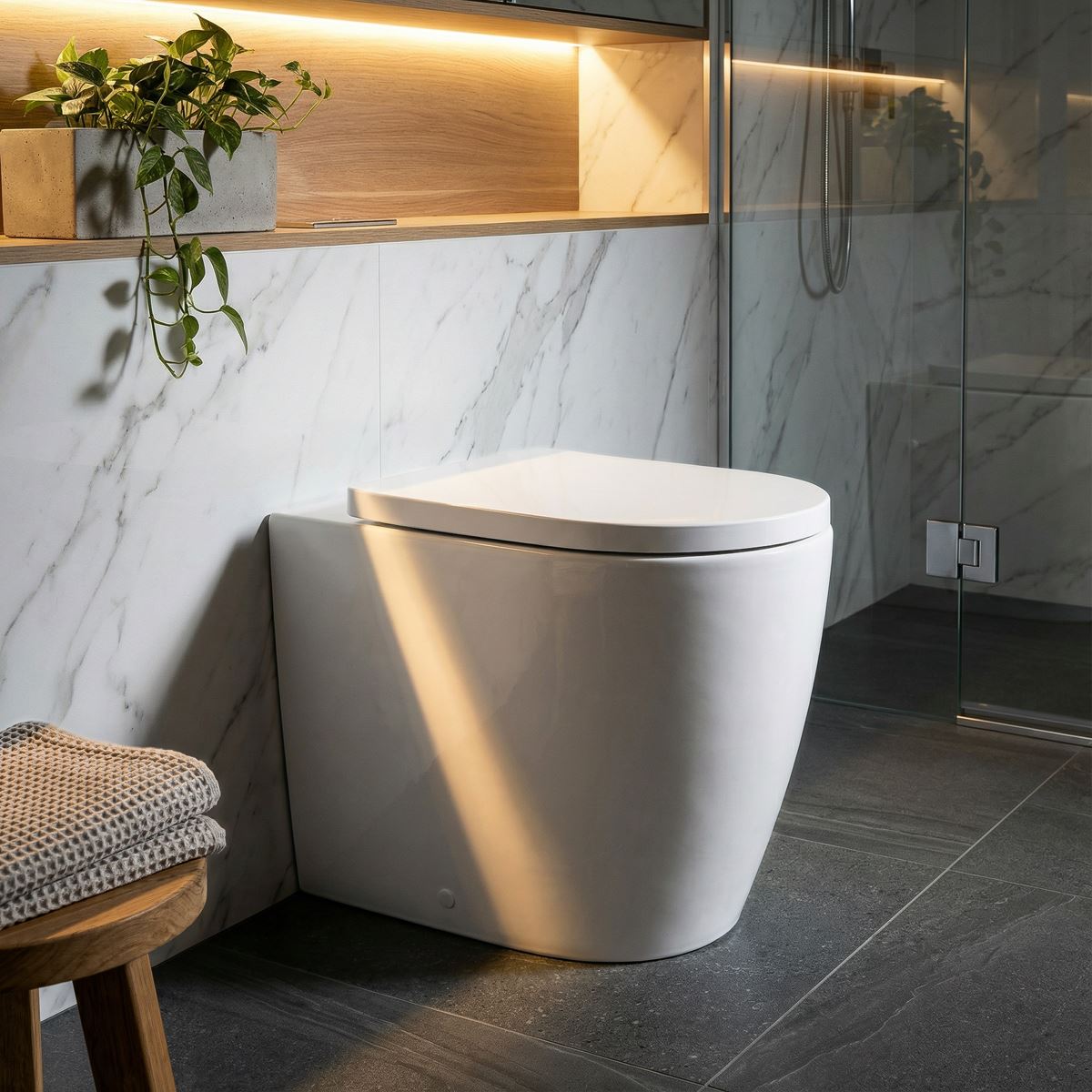 Baridi Back-to-Wall Toilet with Soft Close Seat & Rimless Flush � White DH334