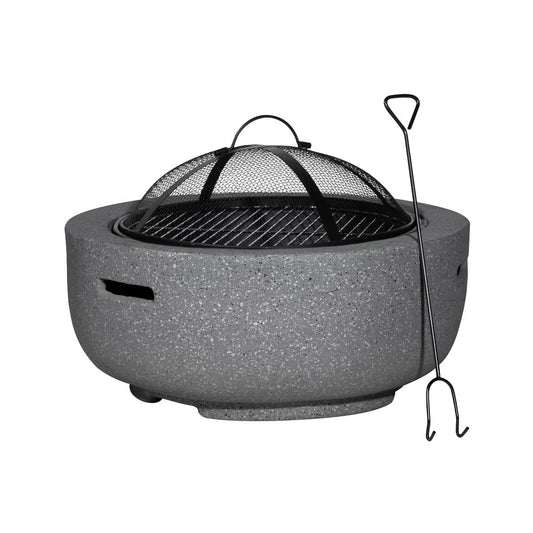 Dellonda Round MgO Fire Pit w/ BBQ Grill, 60cm, Safety Mesh Screen - Dark Grey