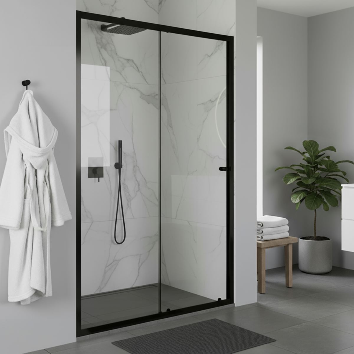 Baridi Sliding Shower Door 1000 x 1850mm, 6mm Tempered Glass, Reversible - Black