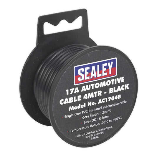 Sealey Automotive Cable Thick Wall 17A 4m Black AC1704B