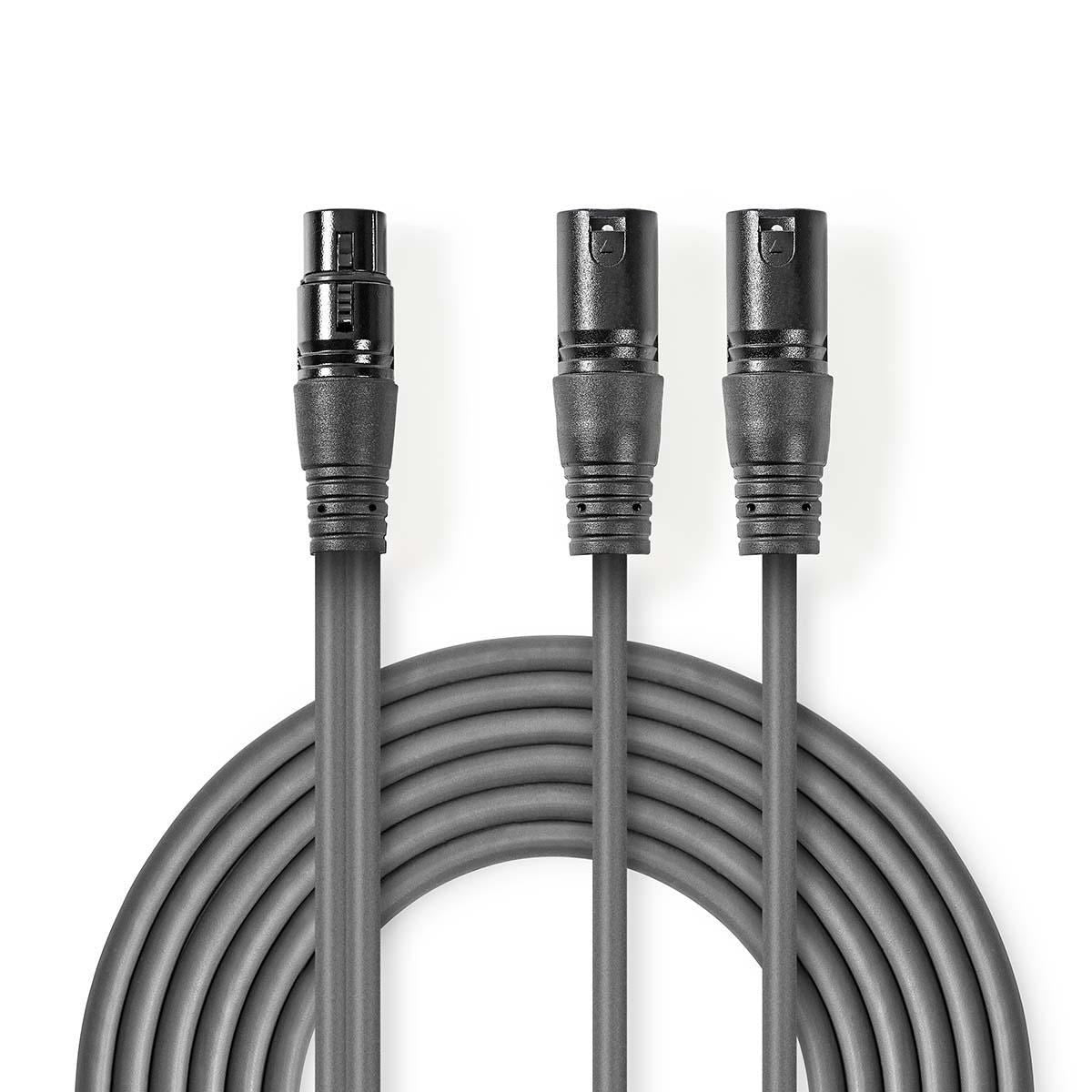Nedis Balanced XLR Audio Cable 2x XLR 3-Pin Male to XLR 3-Pin Female 1.5m Grey - COTH15020GY15