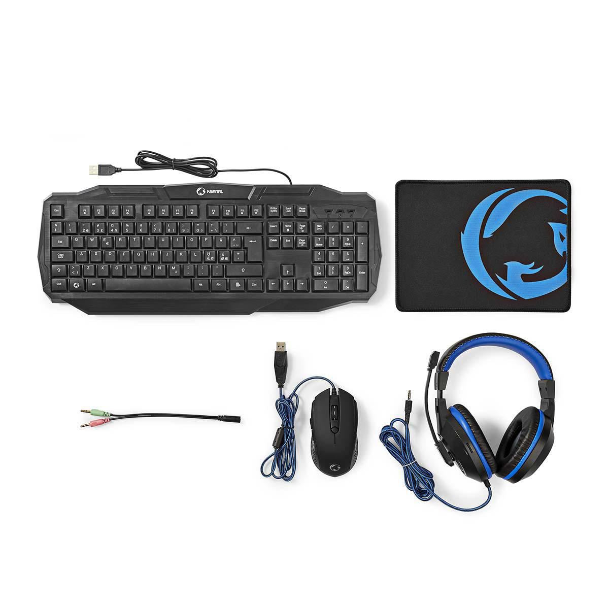 Gaming Combo Kit 4-in-1 Keyboard, Headset, Mouse % Mouse Pad Nordic Layout Black