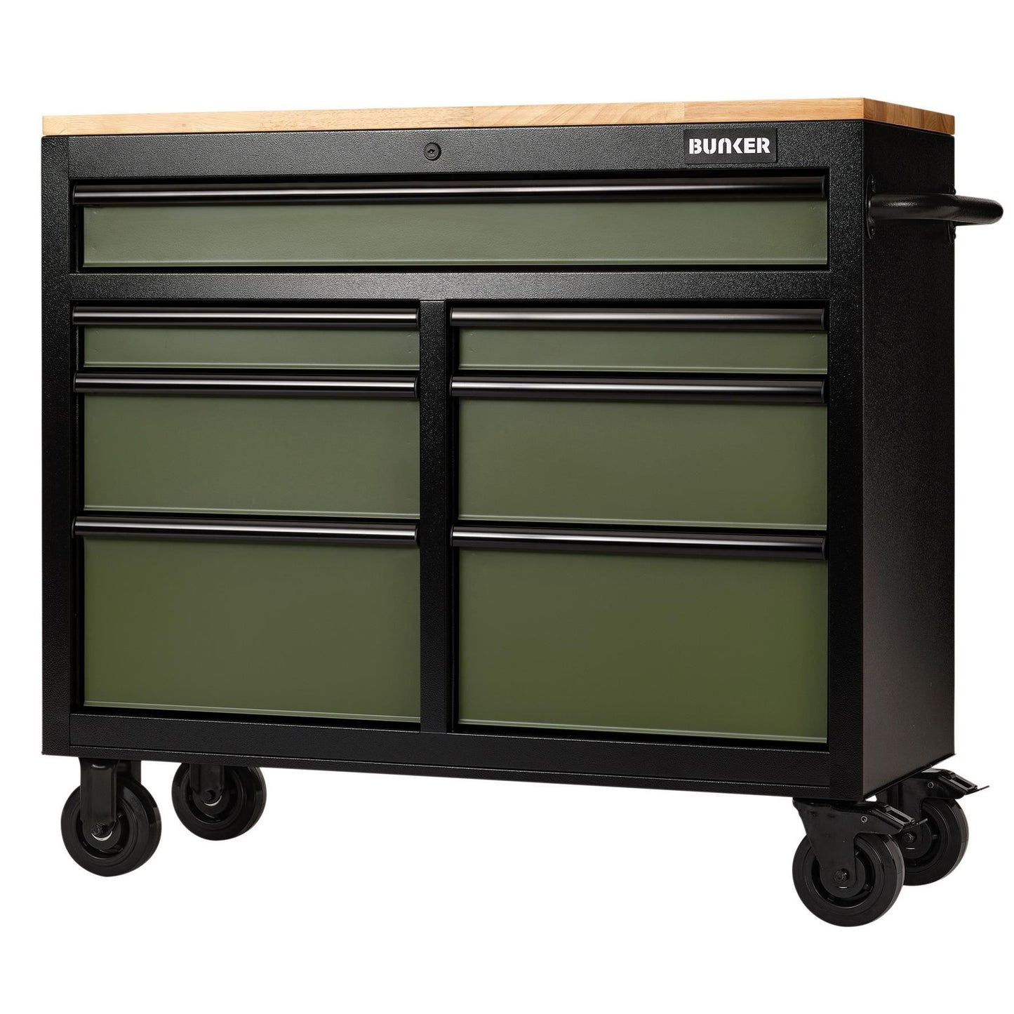 BUNKER 7 Drawer Workbench Roller Tool Cabinet, 41", Green