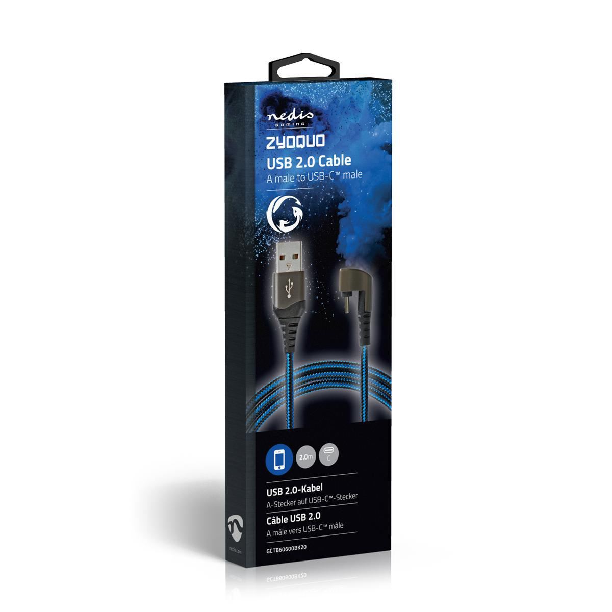 Nedis USB Cable USB 2.0 USB-A Male USB Type-C Male 480 Mbps Gold Plated 2m Round - GCTB60600BK20