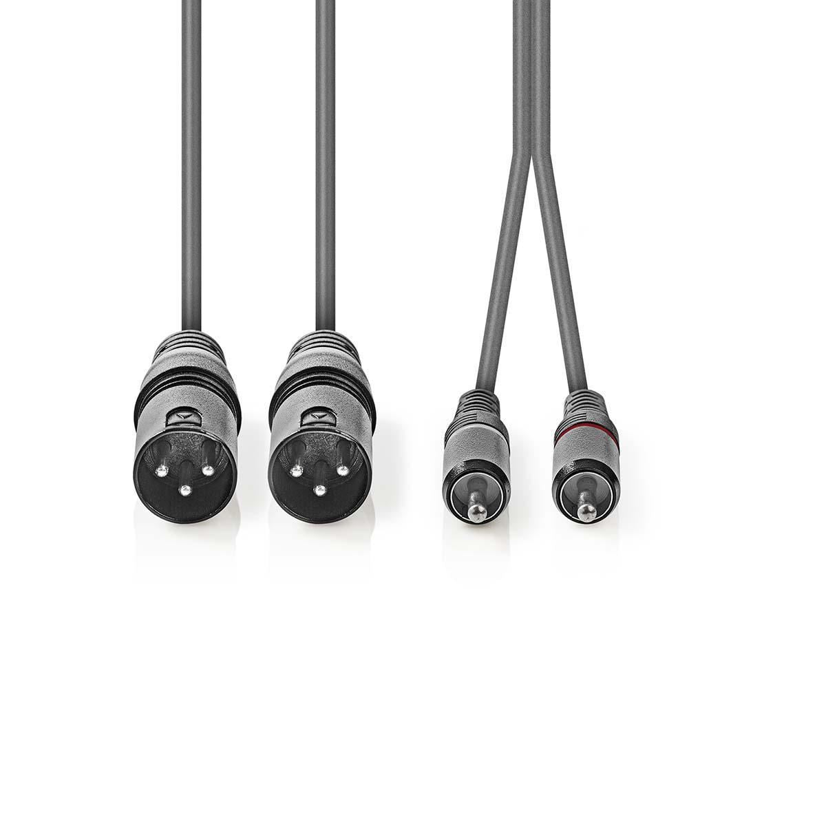 Nedis XLR Audio Cable 2x XLR 3-Pin Male to 2x RCA Male 1.5m Grey COTH15210GY15