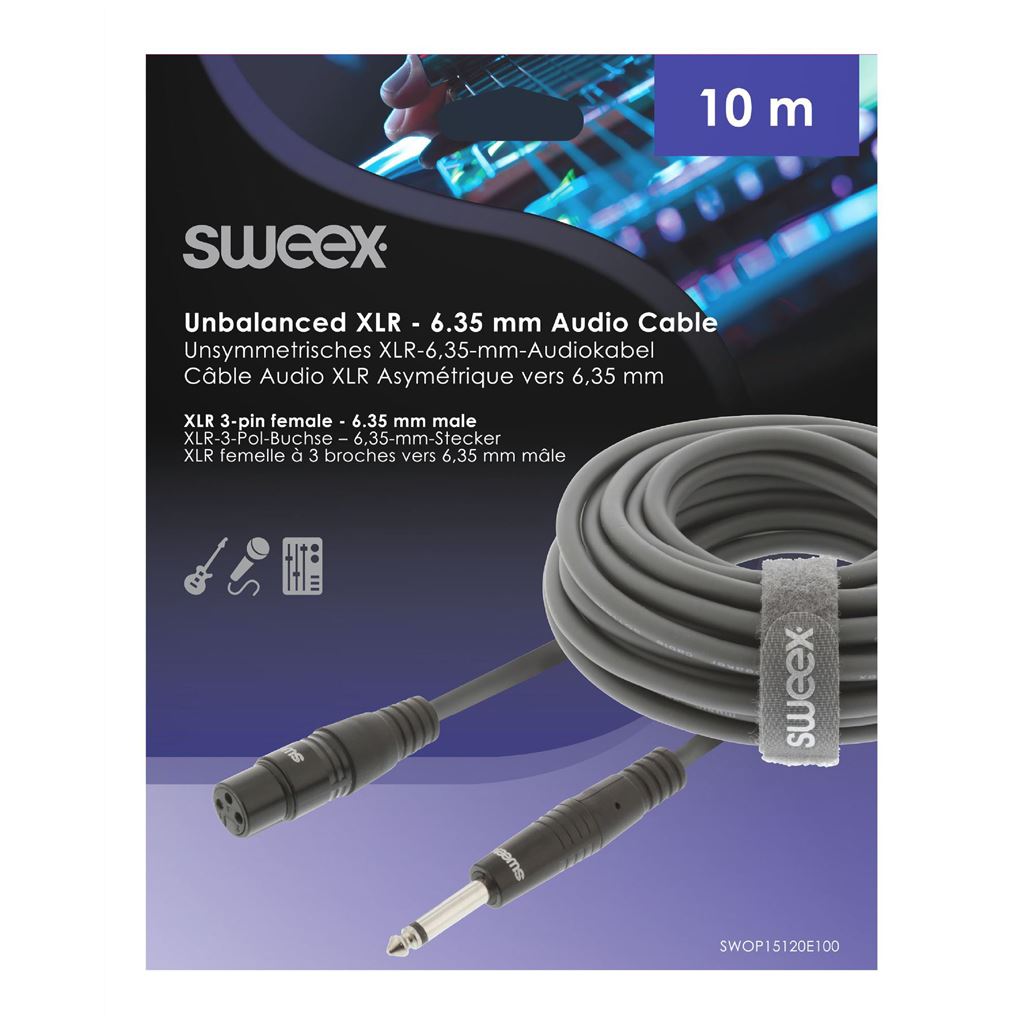 Sweex XLR Mono Cable XLR 3-Pin Female to 6.35mm Male 10m Dark Grey SWOP15120E100 - COTG15120GY100