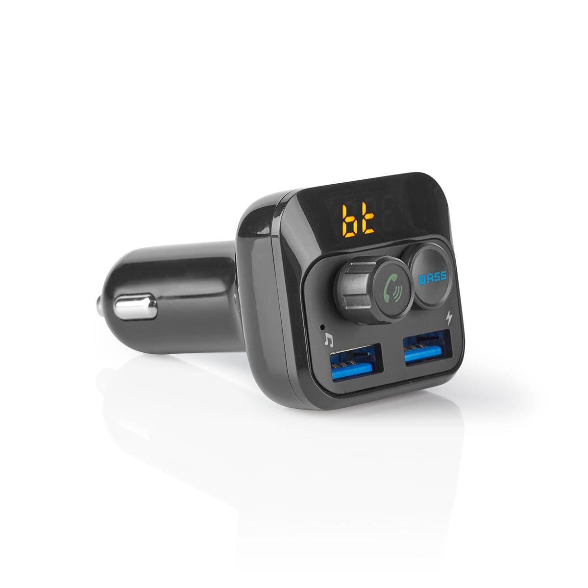 Car FM Transmitter Bluetooth Bass MicroSD Card Slot Hands-Free Calling 2x USB - CATR120BK
