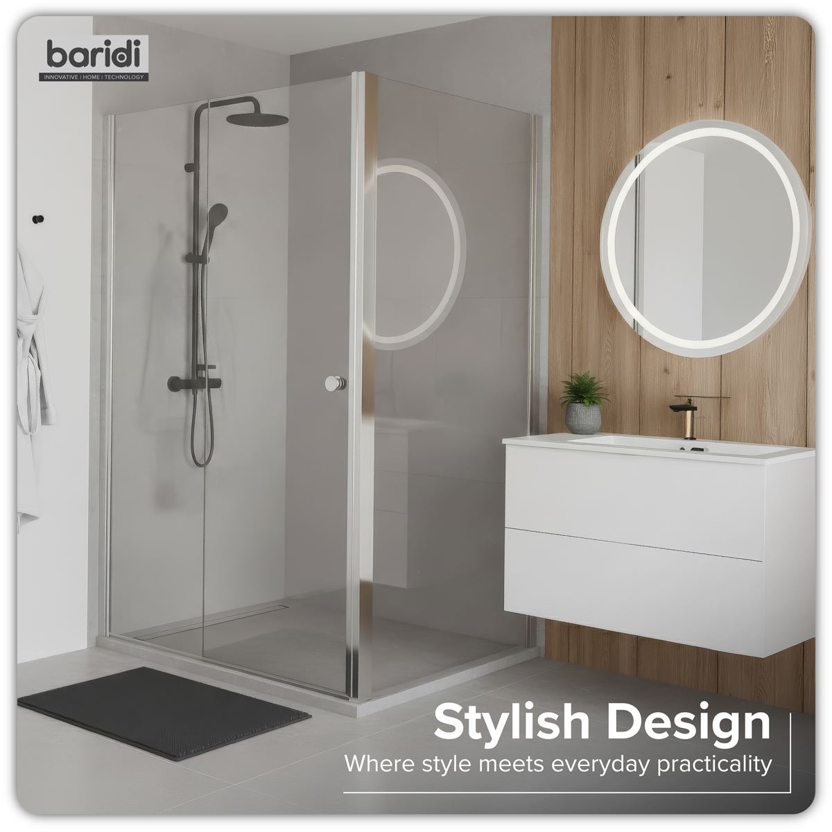 Baridi Side Panel for Sliding Shower Doors, 6mm Tempered Glass - Chrome DH296
