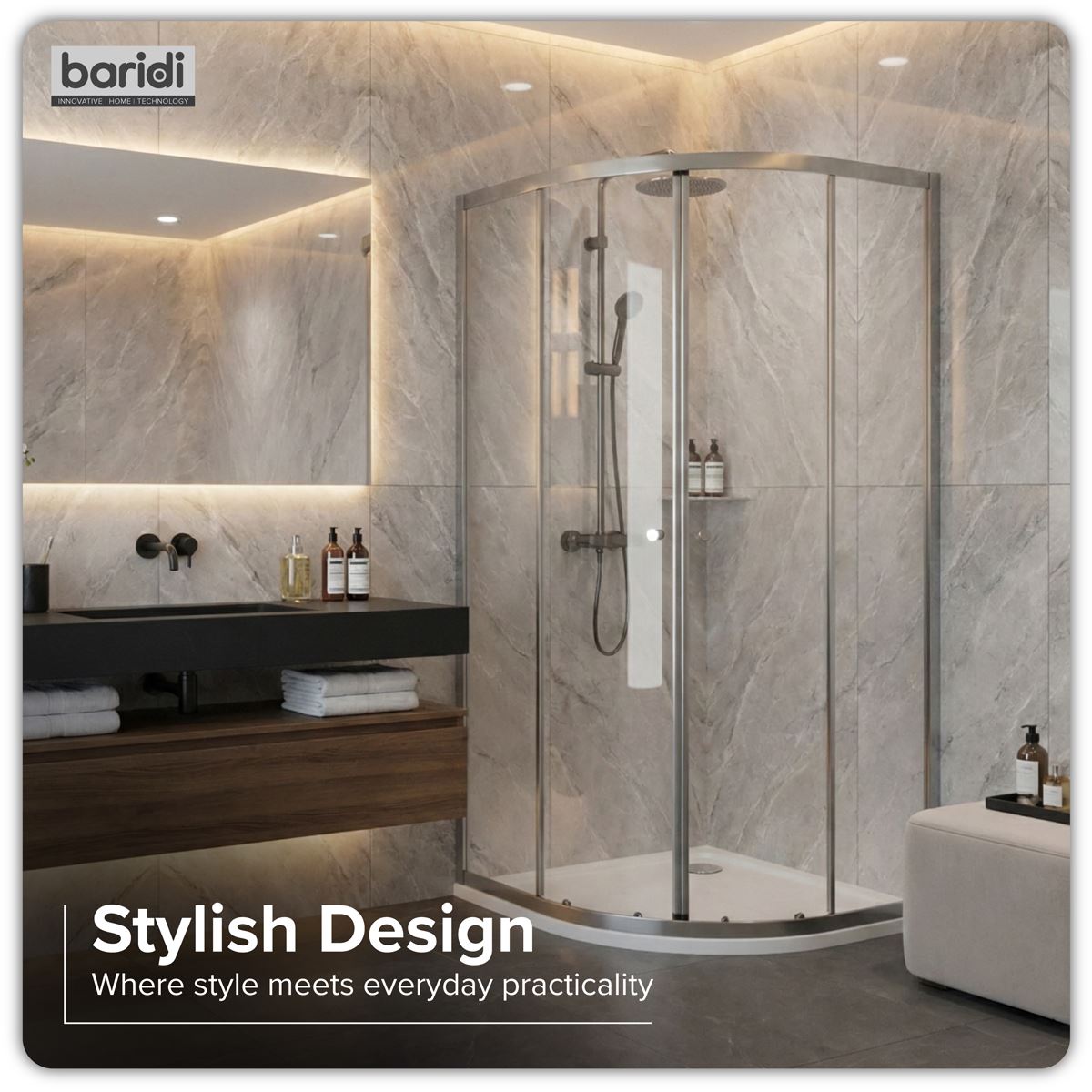 Baridi Quadrant Shower Entry Enclosure 800 x 800 x 1850mm with 6mm Tempered Glass - Chrome DH301