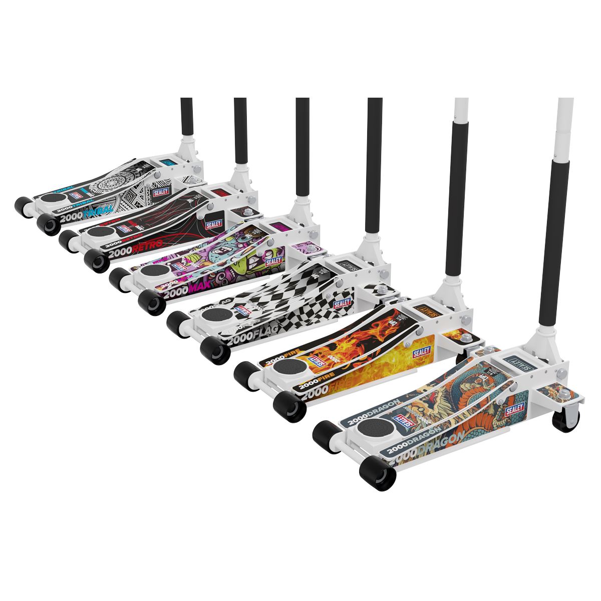 Sealey Low Entry Custom Design Trolley Jack w/ Rocket Lift 2 Tonne White 2000CW