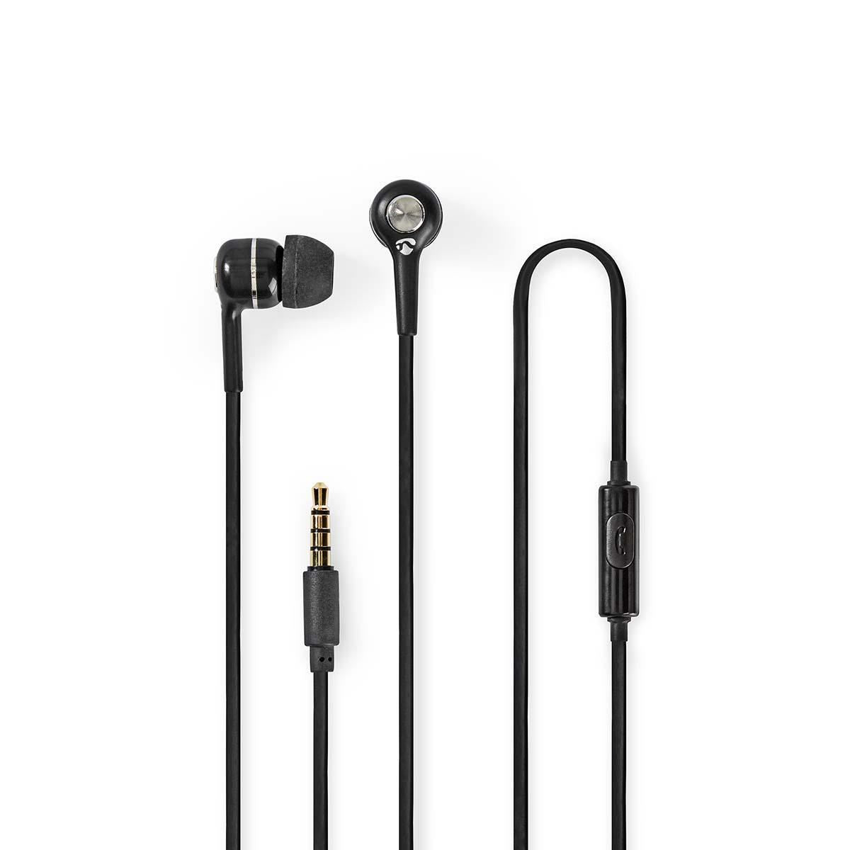 Nedis Wired Headphones 1.2m Round Cable In-Ear Built-in Microphone Black - HPWD2020BK