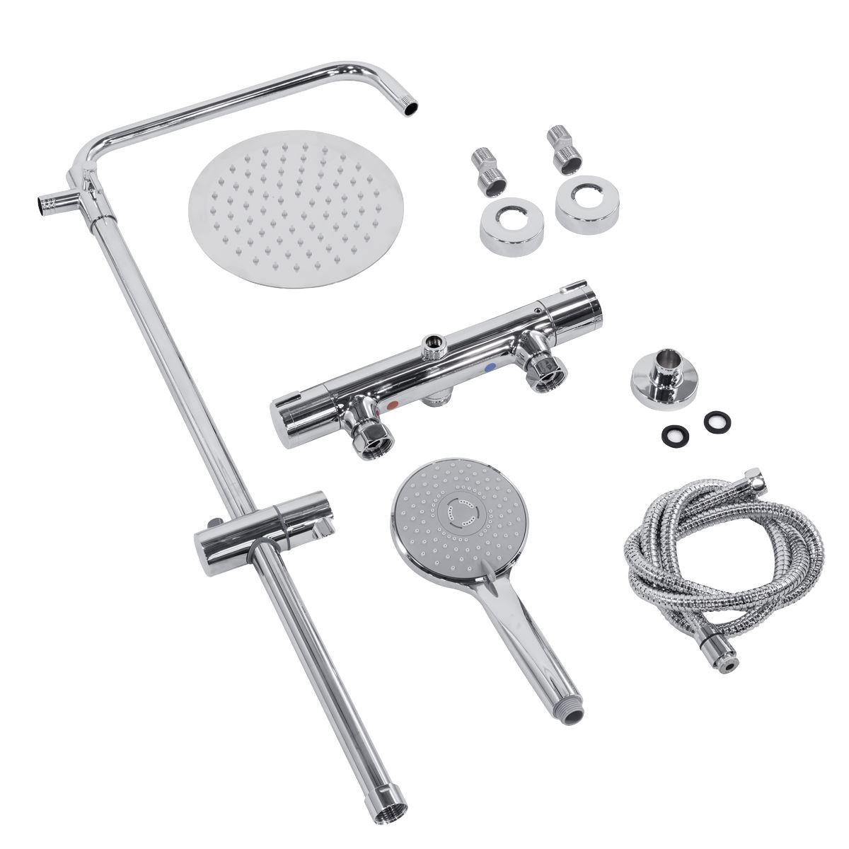 Baridi Thermostatic Shower Mixer Set, 20cm Round Head, Adjustable Rail - Chrome DH314