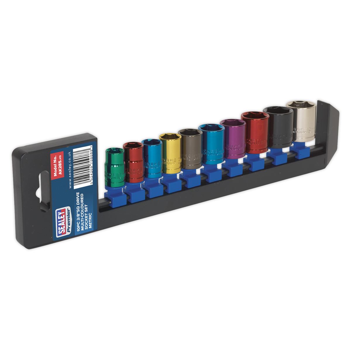 Sealey Multi-Colour Socket Set 10pc 3/8"Sq Dri 6pt WallDrive Metric AK285