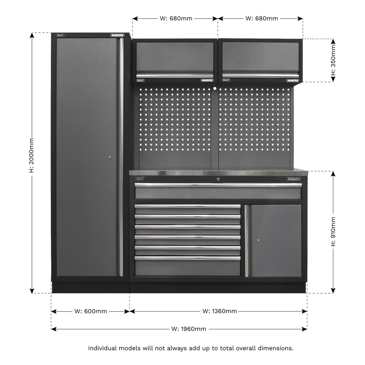 Sealey Superline Pro 1.96m Storage System - Stainless Steel Worktop - APMSSTACK09SS