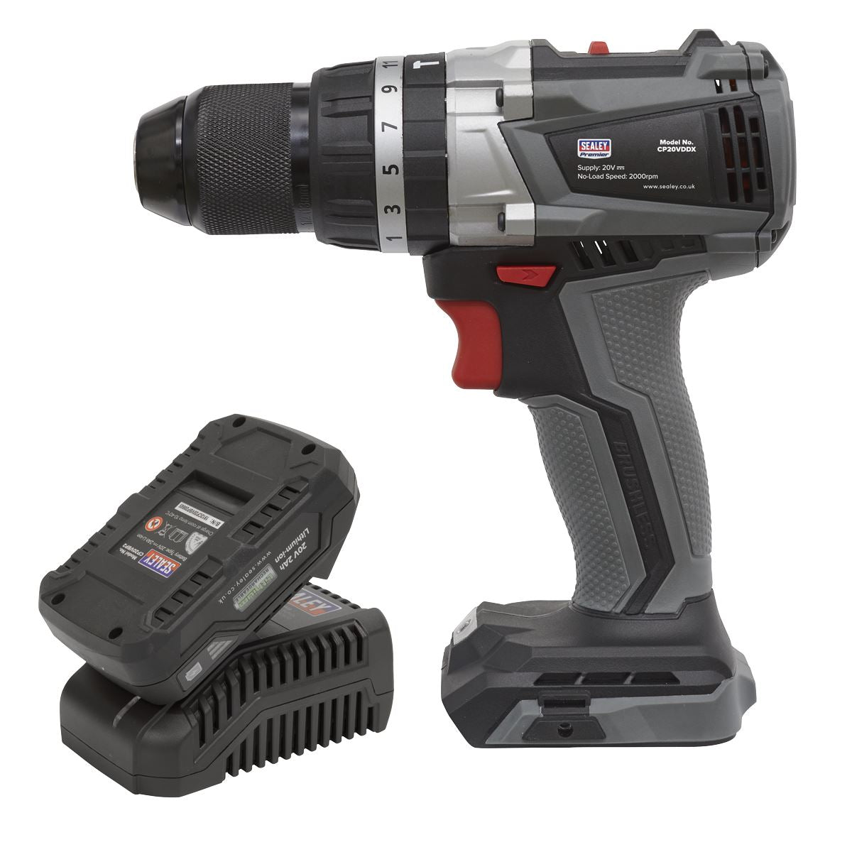 Sealey Brushless Hammer Drill/Driver Kit 13mm 20V 2Ah CP20VDDXKIT1