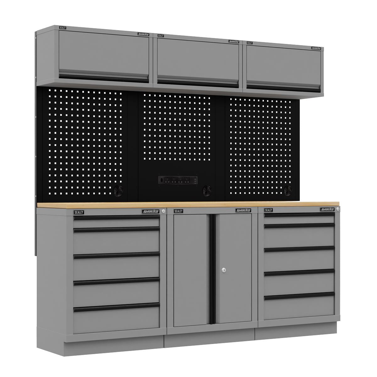 Sealey Superline Pro Black Edition Storage System with Rubber Wood Worktop 2.04m