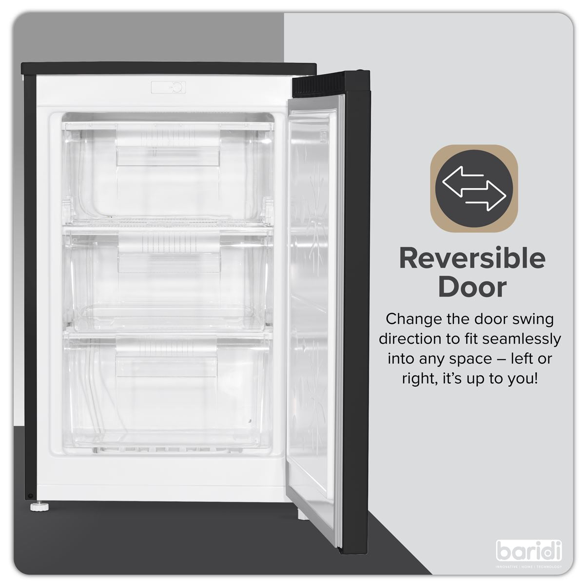 Baridi 55cm Undercounter Freezer with Adjustable Thermostat, 85L - Black DH251