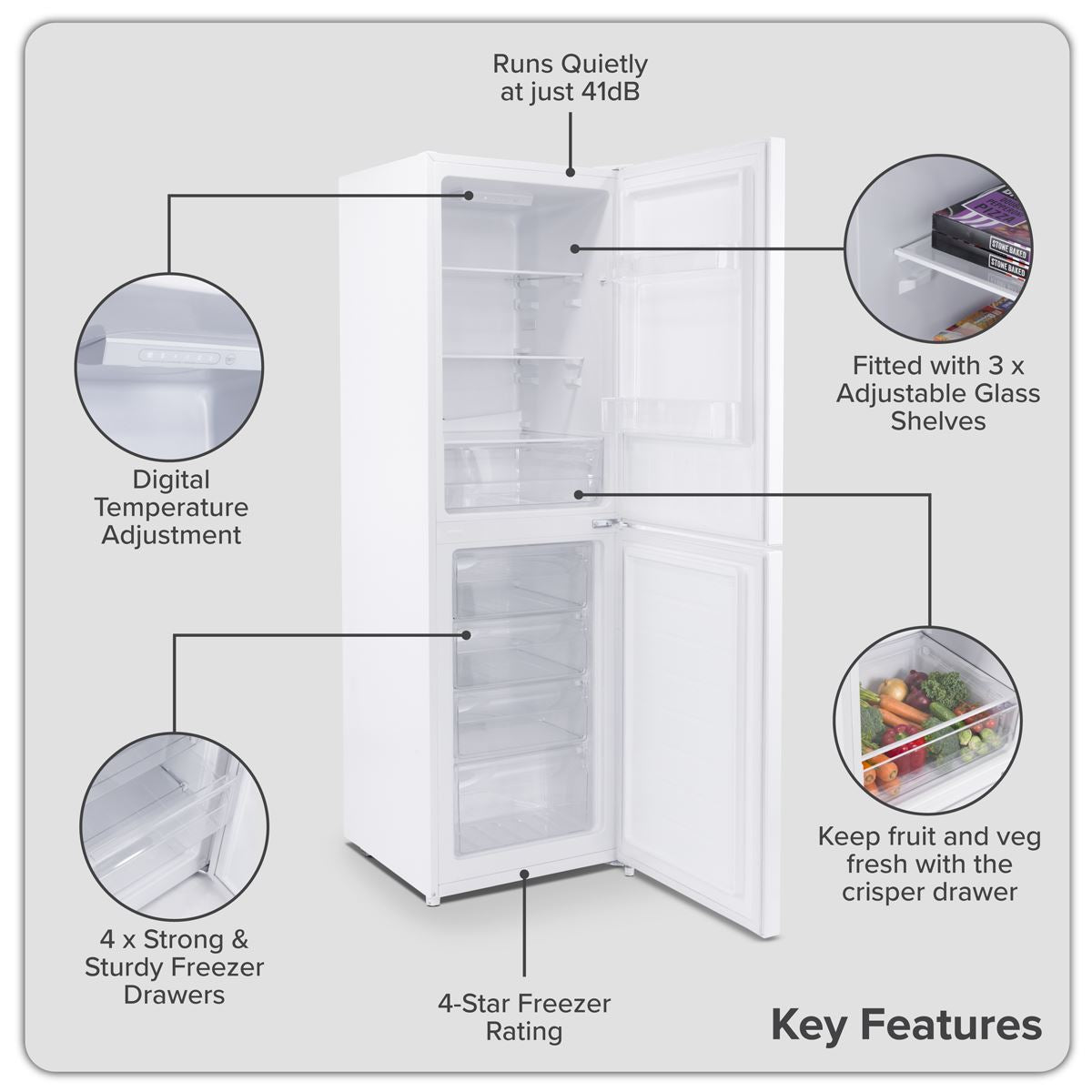 Baridi 60/40 Smart Frost Fridge Freezer 254L Capacity � White DH328
