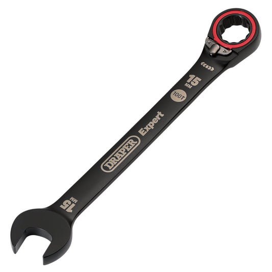 Draper Expert HI-TORQ  Metric Reversible Ratchet Combination Spanner 15mm, Black