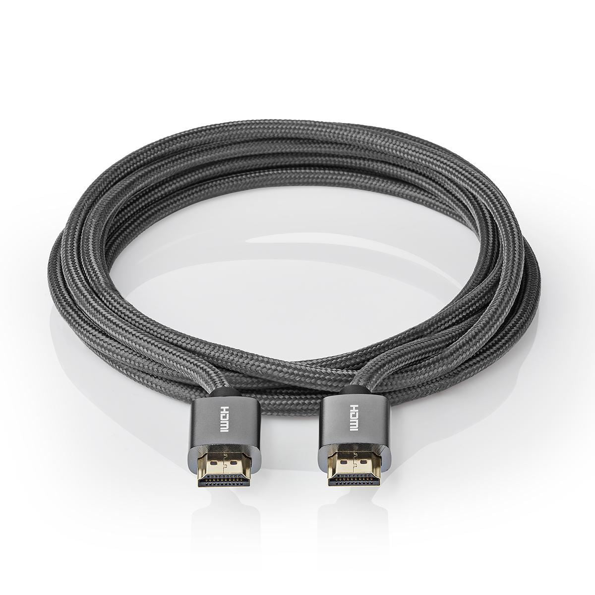Nedis 2m High Speed HDMI Cable to HDMI Connector Gun Metal Grey Braided Cable - CVTB34000GY20