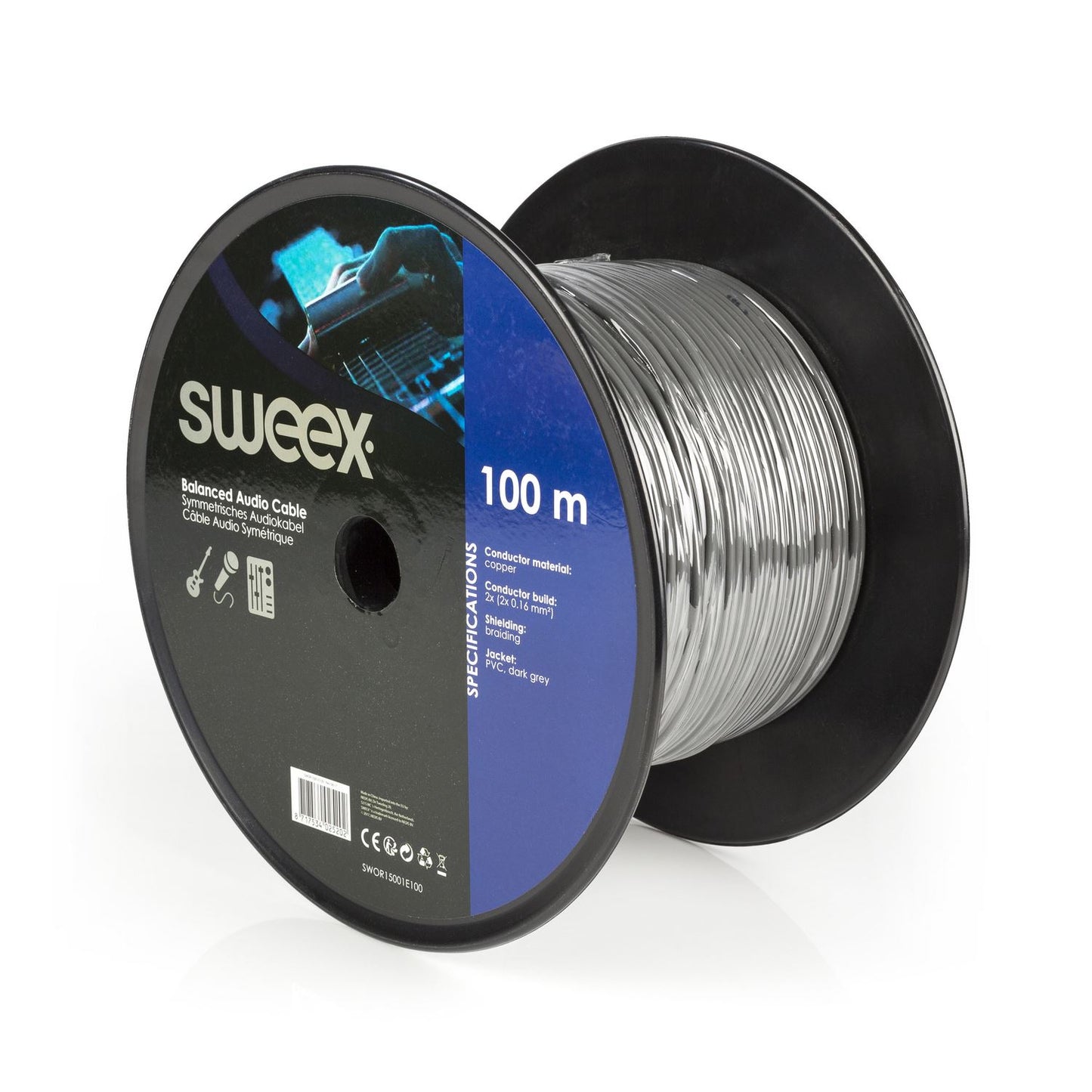 Sweex Stereo Audio Cable on Reel 100m Dark Grey SWOR15001E100 - COTR15001GY100