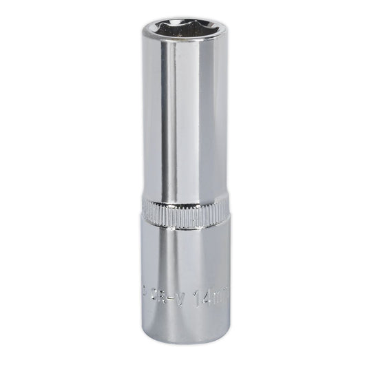 Sealey WallDrive Socket 14mm Deep 1/2"Sq Drive Fully Polished SP1214D